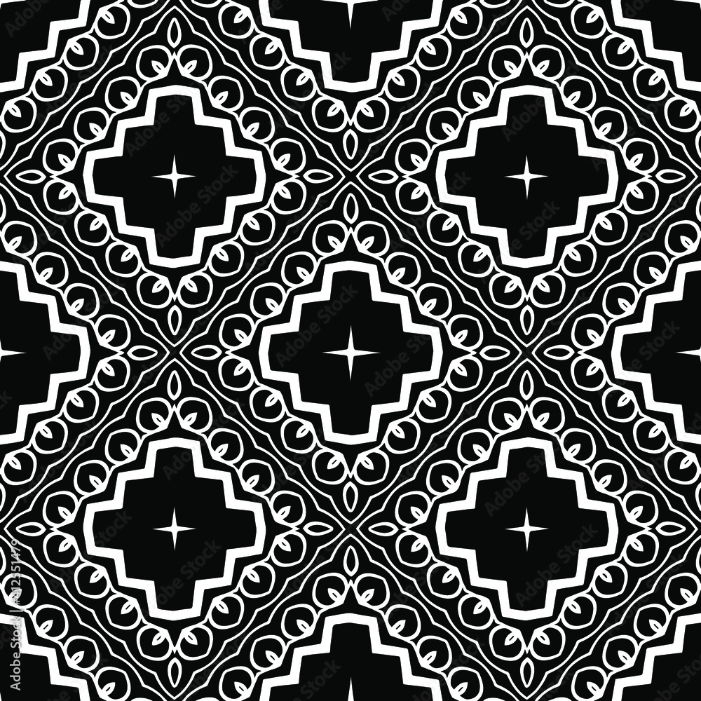 Obraz premium Geometric vector pattern with triangular elements. Seamless abstract ornament for wallpapers and backgrounds. Black and white colors.