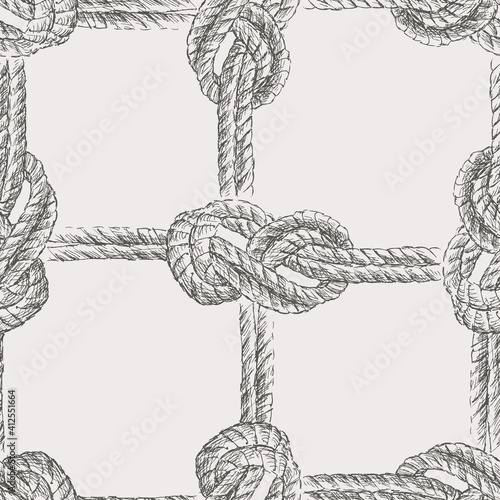 Seamless pattern of sketches rigging rope with sea knots