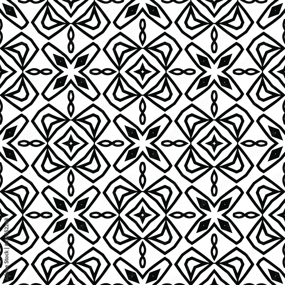 Fototapeta premium Geometric vector pattern with triangular elements. Seamless abstract ornament for wallpapers and backgrounds. Black and white colors.
