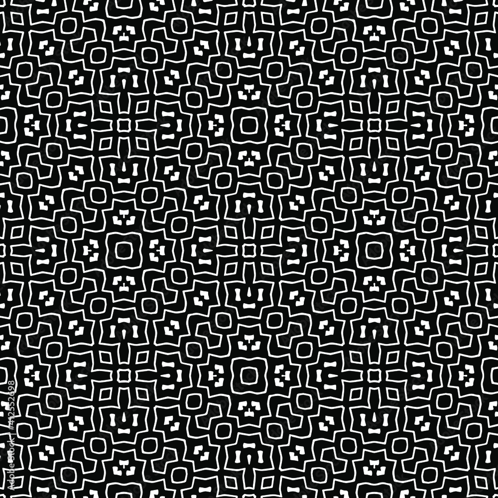 Geometric vector pattern with triangular elements. Seamless abstract ornament for wallpapers and backgrounds. Black and white colors. Geometric vector pattern with triangular elements. Seamless abstract ornament for wallpapers and backgrounds. Black and white colors.