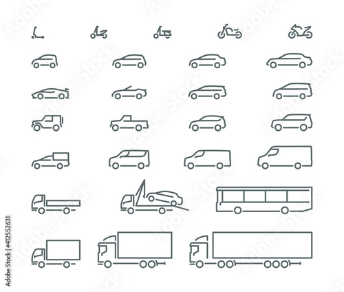 Big set outline icons, urban transport