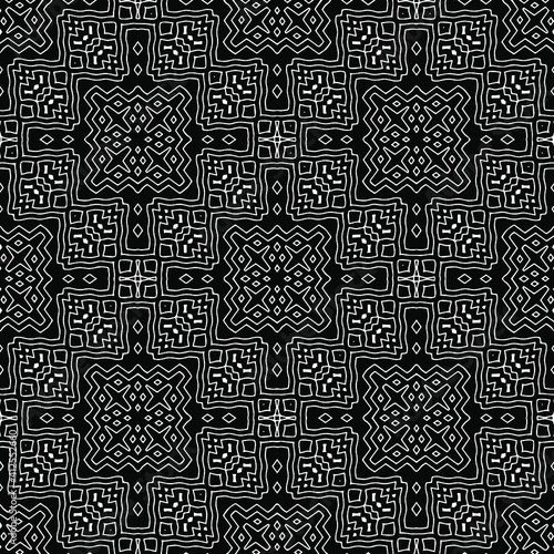 Geometric vector pattern with triangular elements. Seamless abstract ornament for wallpapers and backgrounds. Black and white colors.