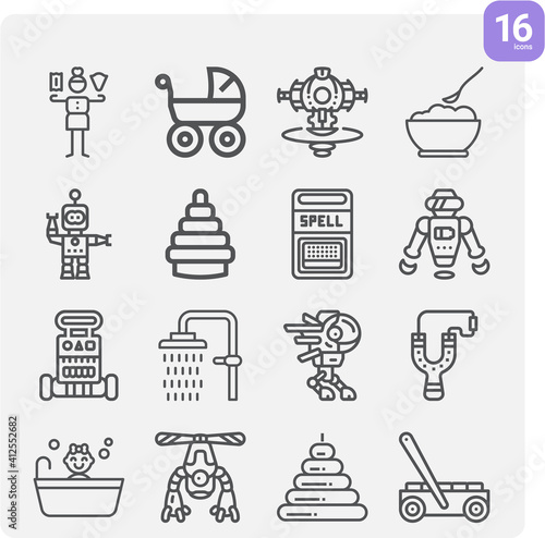 Simple set of infantile related lineal icons.