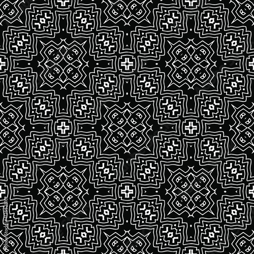 Geometric vector pattern with triangular elements. Seamless abstract ornament for wallpapers and backgrounds. Black and white colors.