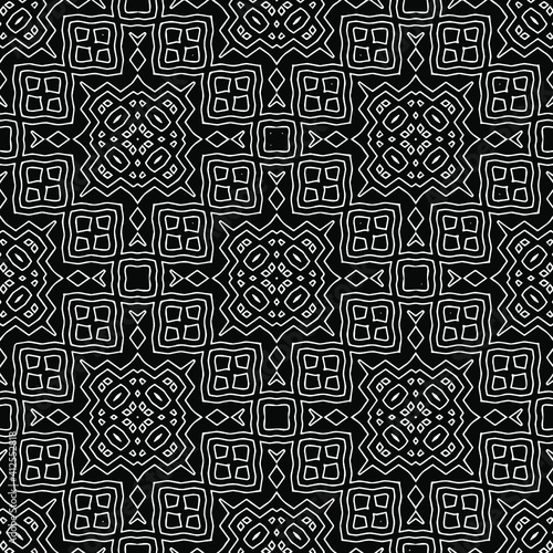 Geometric vector pattern with triangular elements. Seamless abstract ornament for wallpapers and backgrounds. Black and white colors.