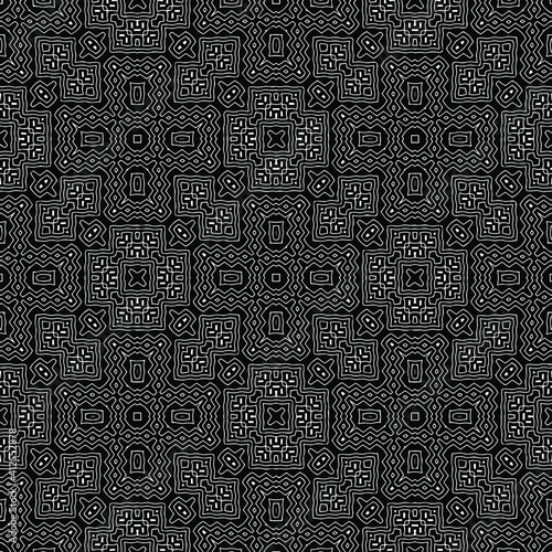 Geometric vector pattern with triangular elements. Seamless abstract ornament for wallpapers and backgrounds. Black and white colors.