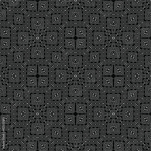Geometric vector pattern with triangular elements. Seamless abstract ornament for wallpapers and backgrounds. Black and white colors.