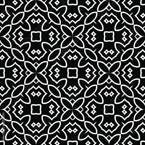  Geometric vector pattern with triangular elements. Seamless abstract ornament for wallpapers and backgrounds. Black and white colors.