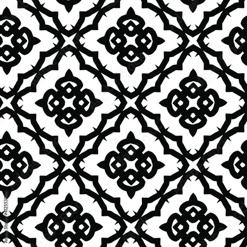  Geometric vector pattern with triangular elements. Seamless abstract ornament for wallpapers and backgrounds. Black and white colors.