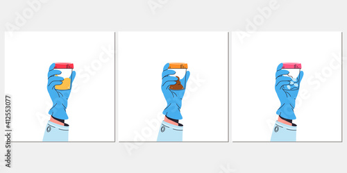 Urine, stool, sperm test flat cartoon illustration. Clinical analysis banner design. Donor biological materials printing card