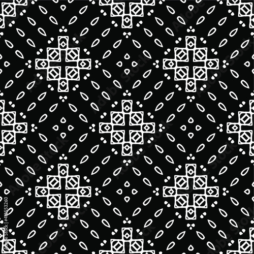  Geometric vector pattern with triangular elements. Seamless abstract ornament for wallpapers and backgrounds. Black and white colors.