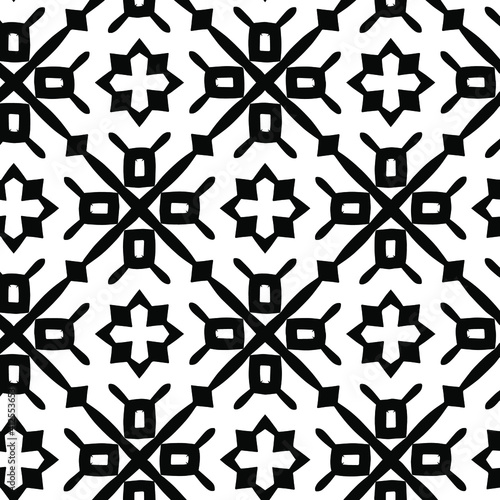  Geometric vector pattern with triangular elements. Seamless abstract ornament for wallpapers and backgrounds. Black and white colors.