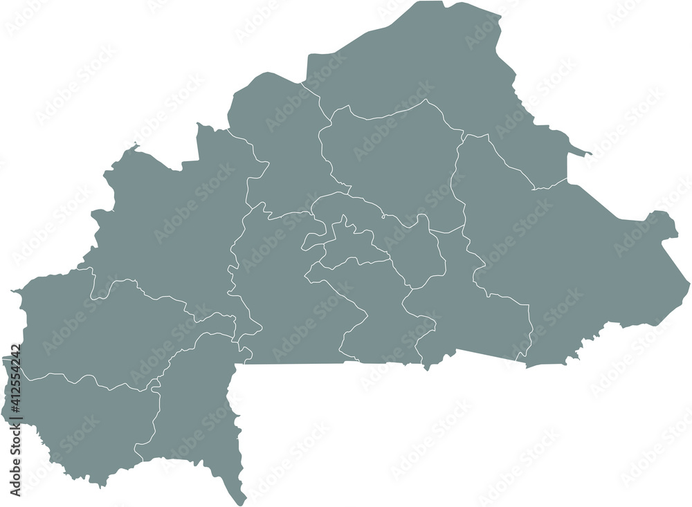 Gray vector map of Burkina Faso with white borders of its regions