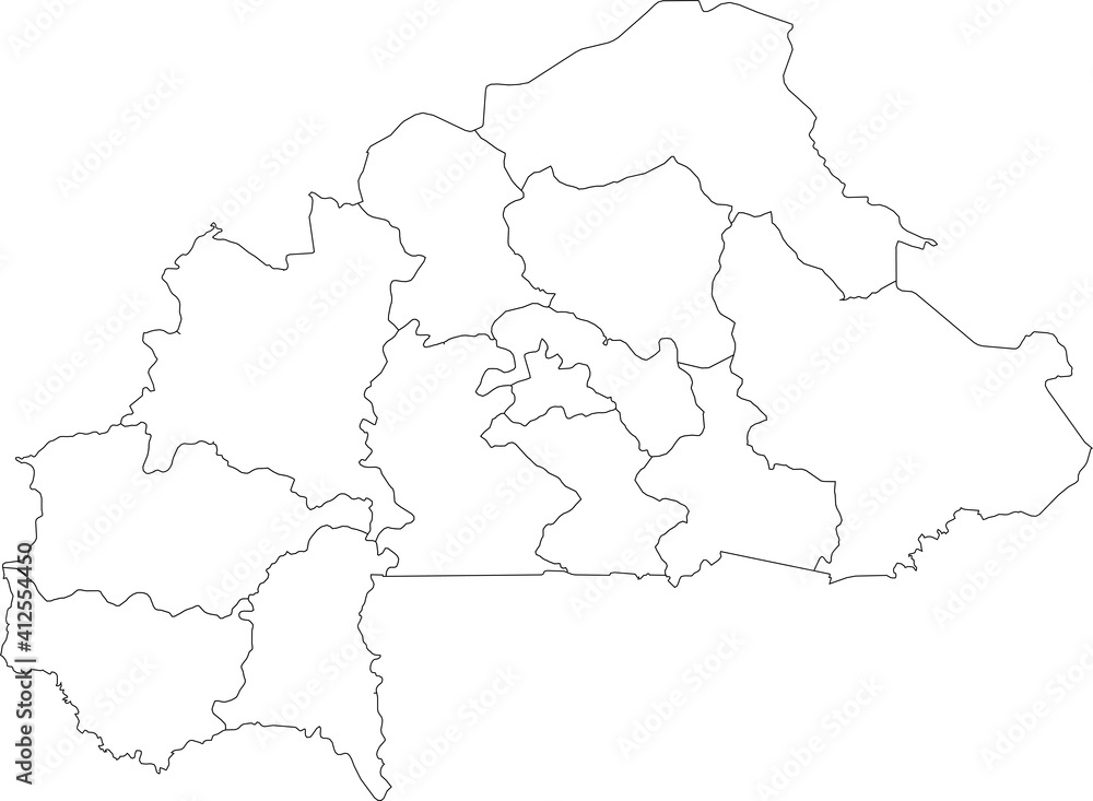 White vector map of Burkina Faso with black borders of its regions