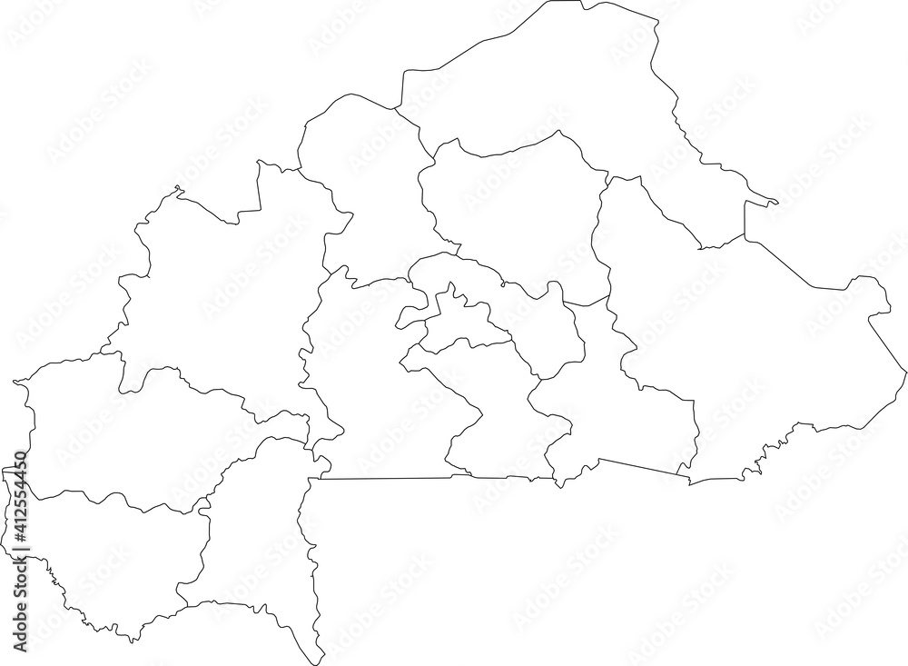 White vector map of Burkina Faso with black borders of its regions White vector map of Burkina Faso with black borders of its regions