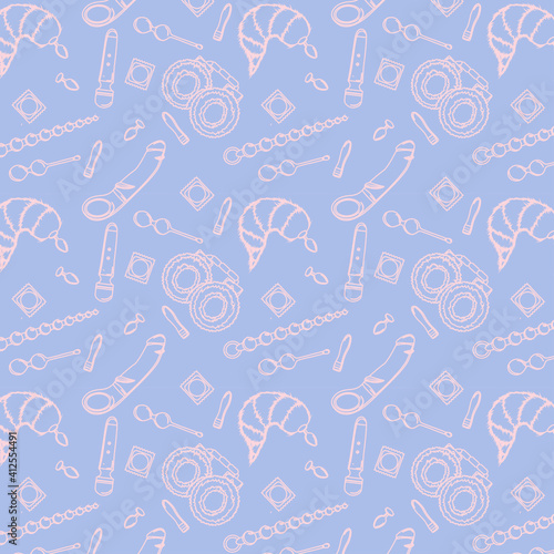 Seamless pattern with sex toys, adult toys; pink and purple color