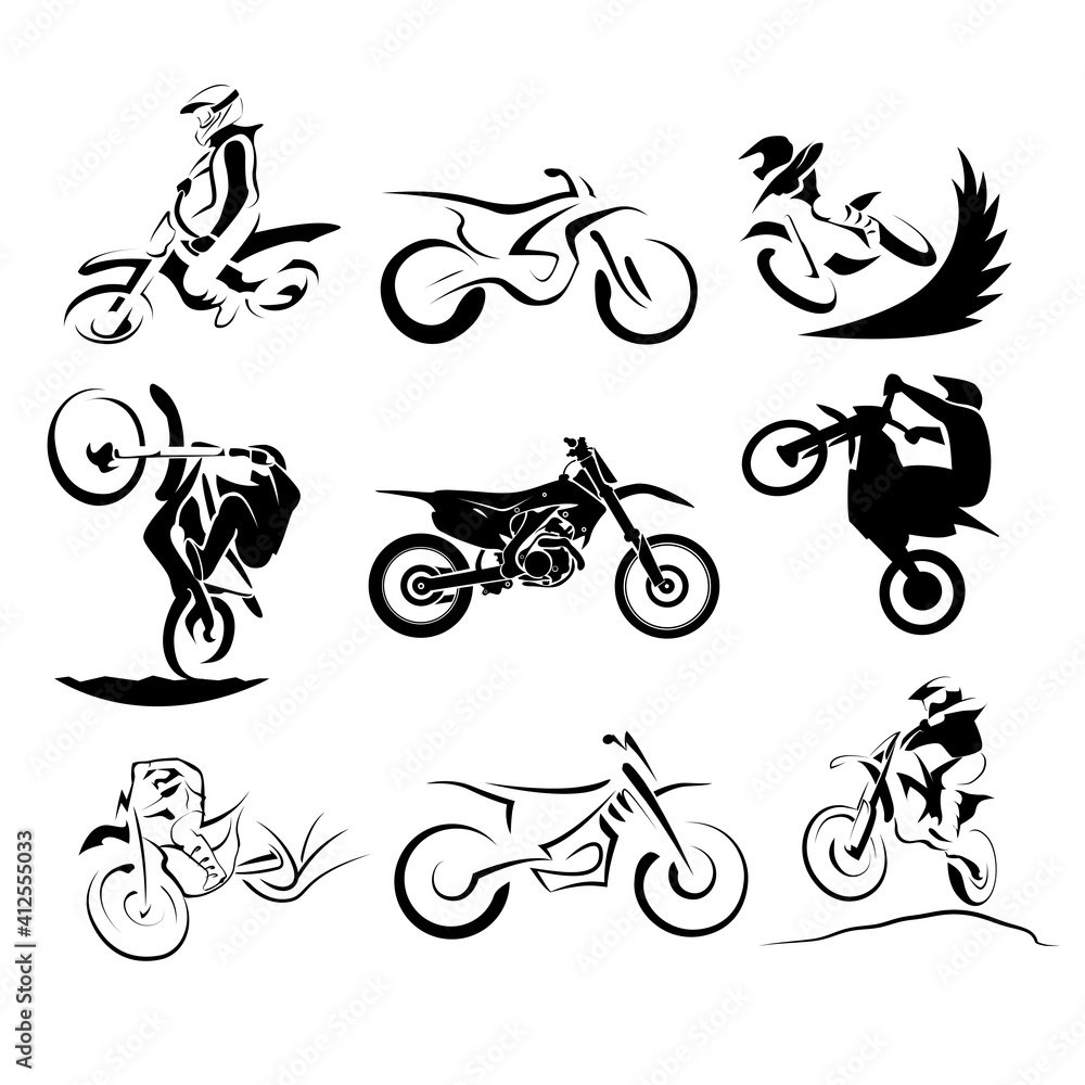 offroad motocross motorcycle silhouette set 9x eps i