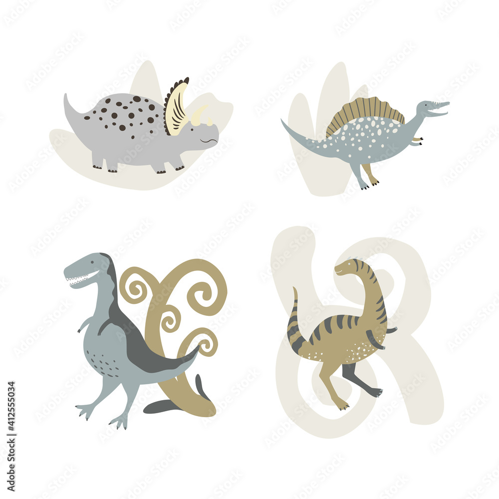 Set of Dinosaurus. Vector illustration in flat style. For poster, t-shirt, wallpaper, card. Set of Dinosaurus. Vector illustration in flat style. For poster, t-shirt, wallpaper, card.