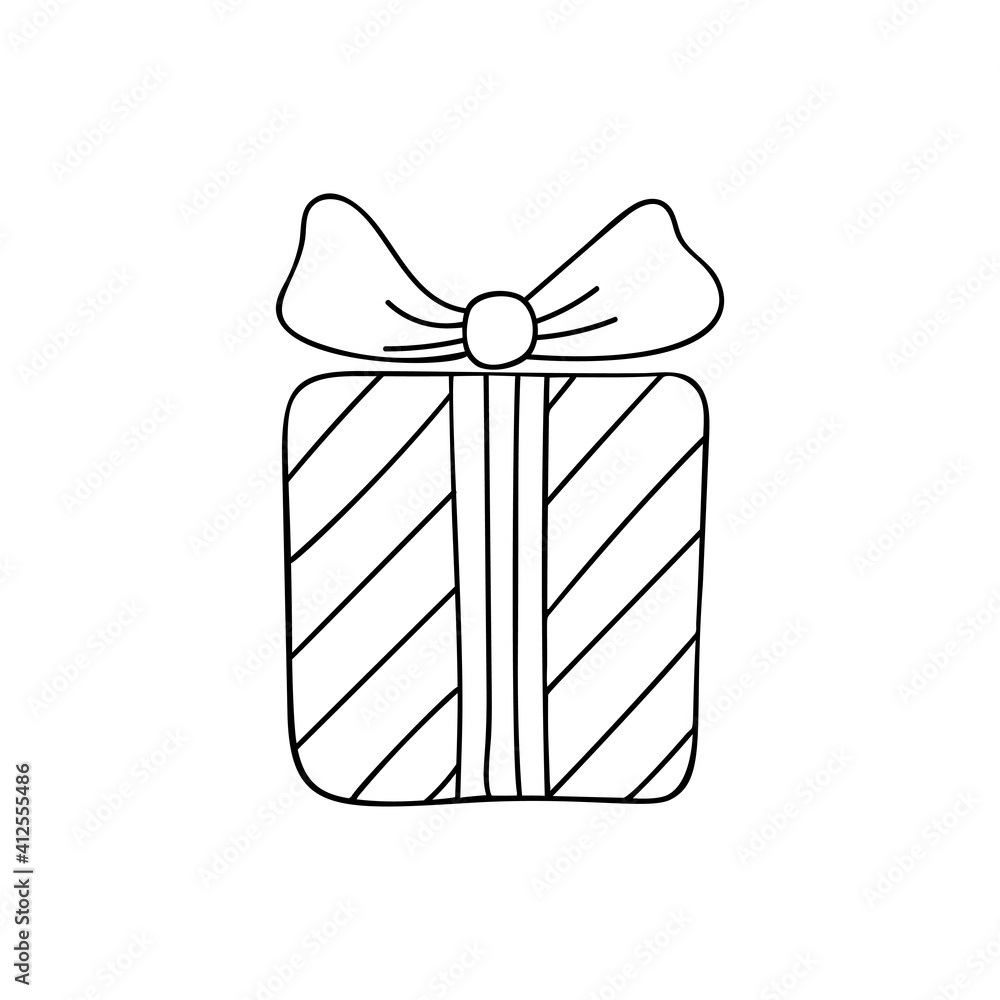 Gift box with ribbon. Hand drawn doodle sketch. Isolated holiday item. Vector image. Gift box with ribbon. Hand drawn doodle sketch. Isolated holiday item. Vector image.