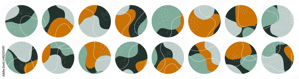 Obraz Big set of various vector highlight covers. Abstract backgrounds. Various shapes, lines, spots, dots, doodle objects. Hand drawn templates. Round icons for social media stories.