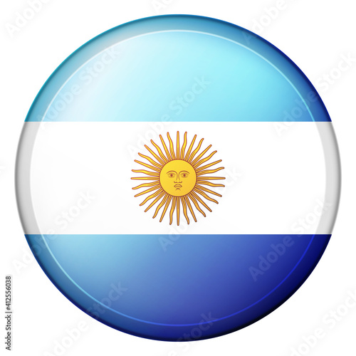 Glass light ball with flag of Argentina. Round sphere, template icon. Argentinian National symbol. Glossy realistic ball, 3D abstract vector illustration highlighted on a white background. Big bubble.