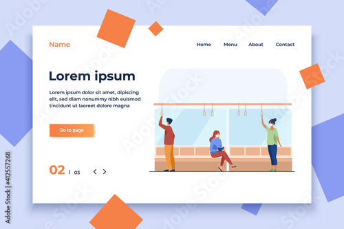 People in facial masks using public transport. Virus, prevention, quarantine flat vector illustration. Transportation and pandemic concept for banner, website design or landing web page
