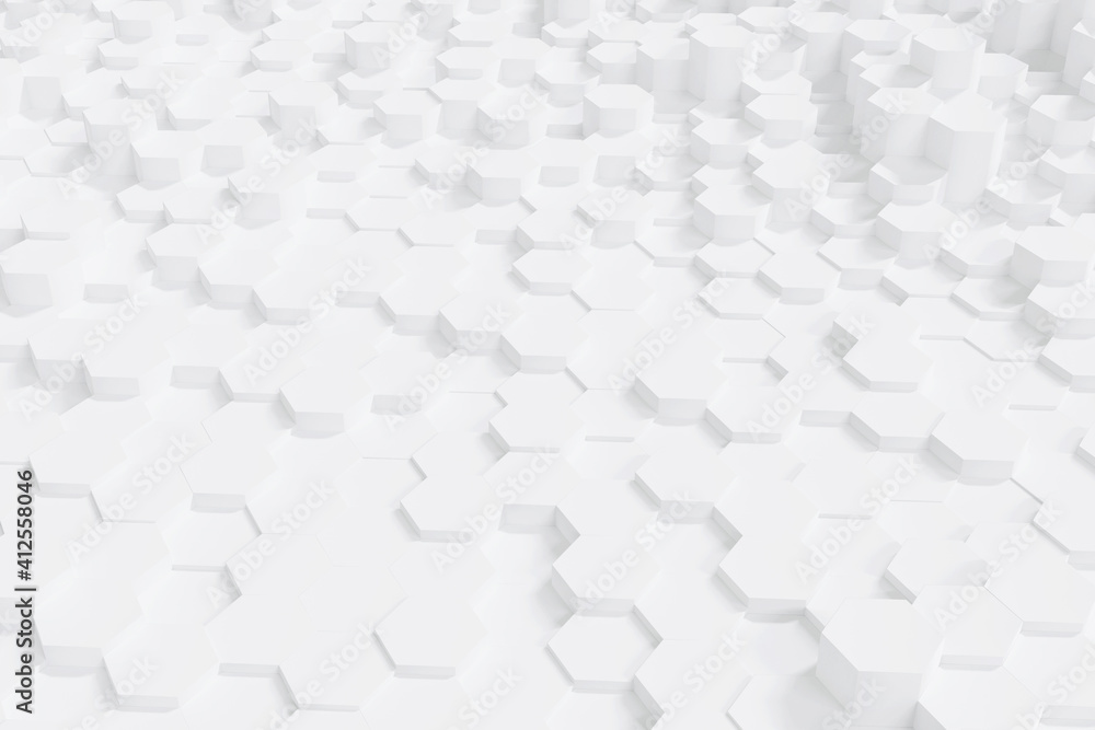 Abstract simple white hexagon background geometric layer, 3d render. Abstract simple white hexagon background geometric layer, 3d render.