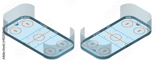 ice hockey sports rink in isometric. Outline hockey playground. Sports ground for active recreation. 3D vector