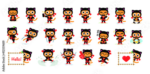 Ninja Kitty mascot in 22 different poses