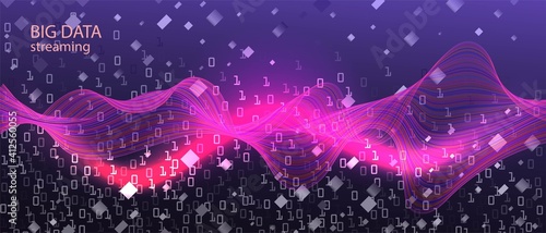 Wireless Tech Vector Presentation. Pink Blue Purple Background. Digital Futuristic Slide. Computing Abstract Music Layout. Matrix