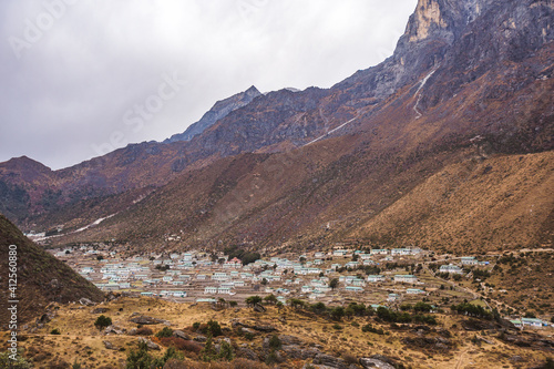 Khunde Village. Nepal landscape, Himalayan mountains