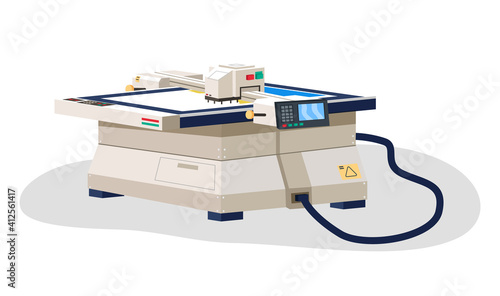 Printing house polygraphy industry isometric design concept with images of printer machine isolated. Professional equipment for advertising agency for color wide-format printing isolated on white