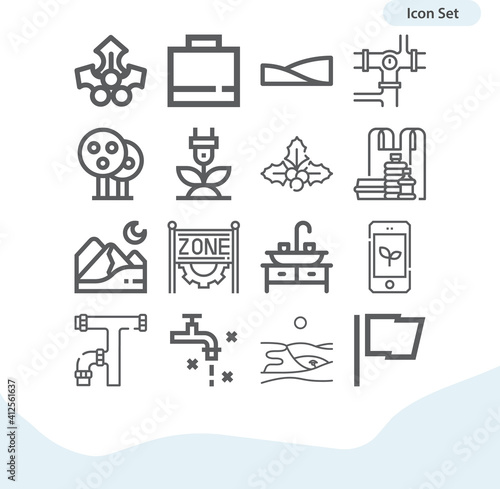 Simple set of geographical region related lineal icons.