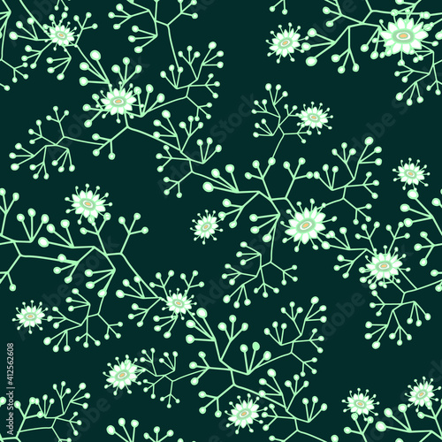 Seamless green floral and moss abstract pattern, botanical background. Vector illustration