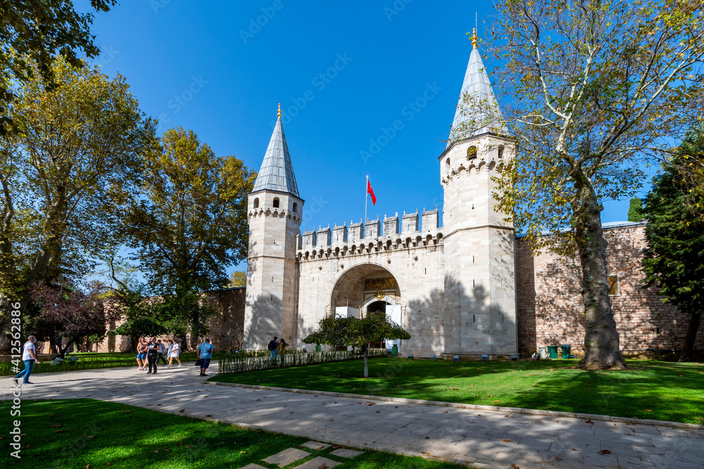 The gate of Salutation in Topkapi Palace. Topkapi Palace is popular tourist attraction in the Turkey.