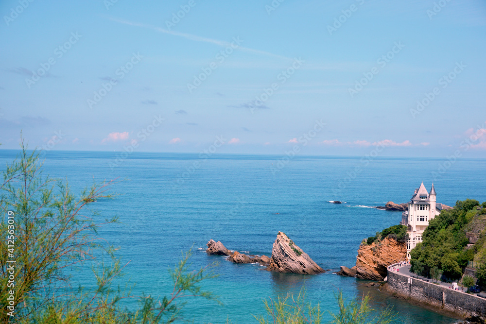 Biarritz South of France, vacation sea landscape, blue sky