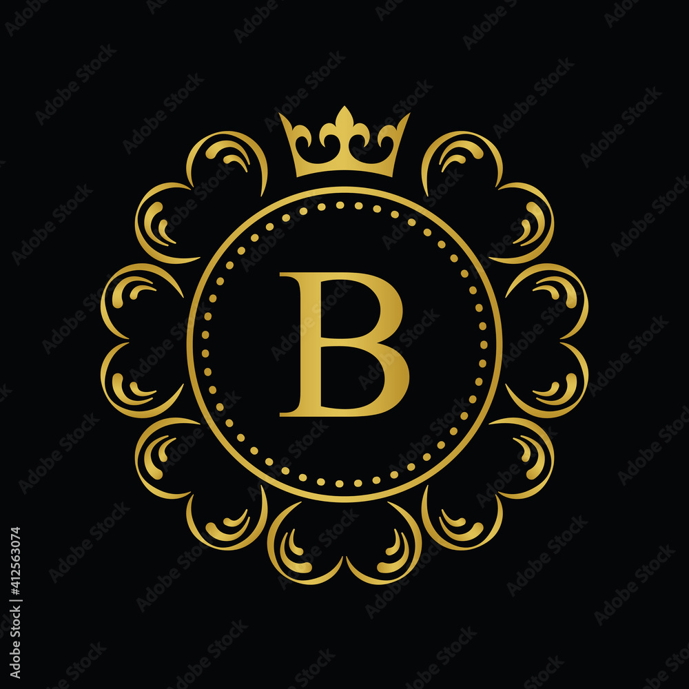 Golden Letter B. template logo Luxury gold letter with crown. Monogram alphabet . Beautiful royal initials letter. Golden Letter B. template logo Luxury gold letter with crown. Monogram alphabet . Beautiful royal initials letter.