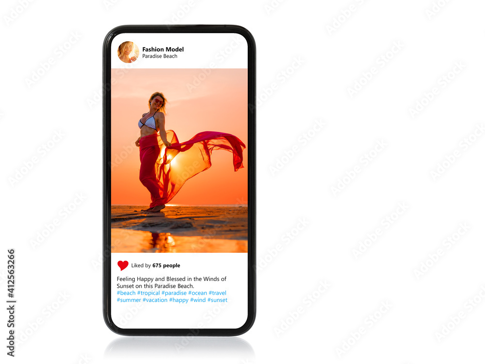 Isolated mobile phone with sample photo of beautiful female model shown on screen Isolated mobile phone with sample photo of beautiful female model shown on screen