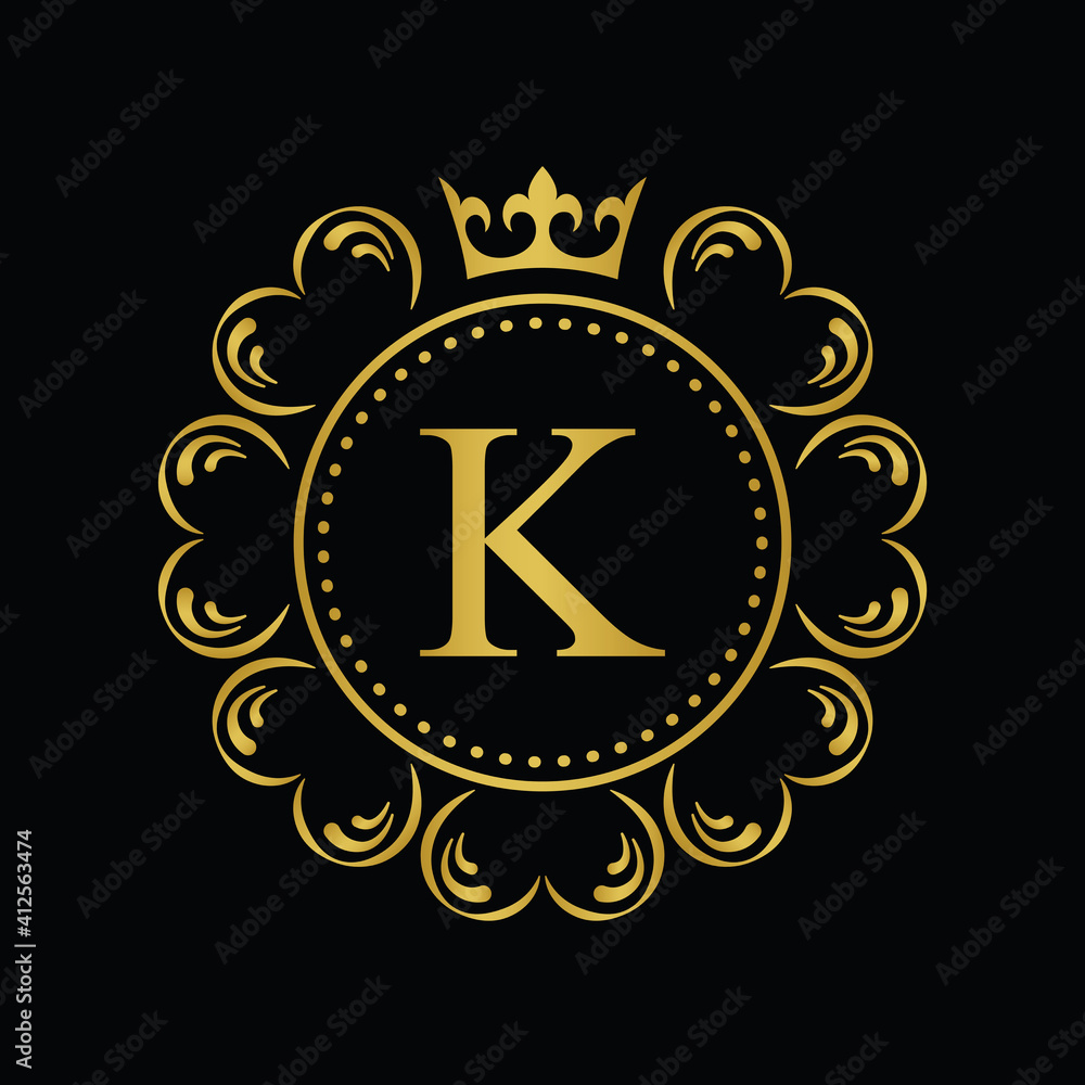 Golden Letter K. template logo Luxury gold letter with crown ...