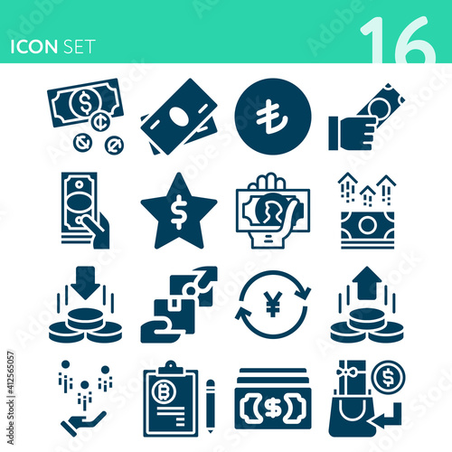 Simple set of 16 icons related to pocket money