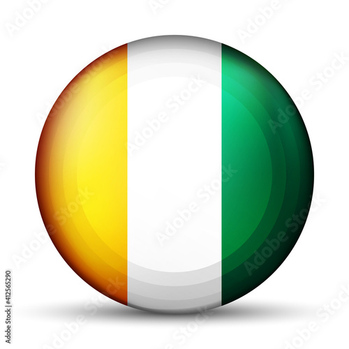 Glass light ball with flag of Cote d’Ivoire. Round sphere, template icon. National symbol. Glossy realistic ball, 3D abstract vector illustration highlighted on a white background. Big bubble. Free Download Glass light ball with flag of Cote d’Ivoire. Round sphere, template icon. National symbol. Glossy realistic ball, 3D abstract vector illustration highlighted on a white background. Big bubble. - GFXLoad