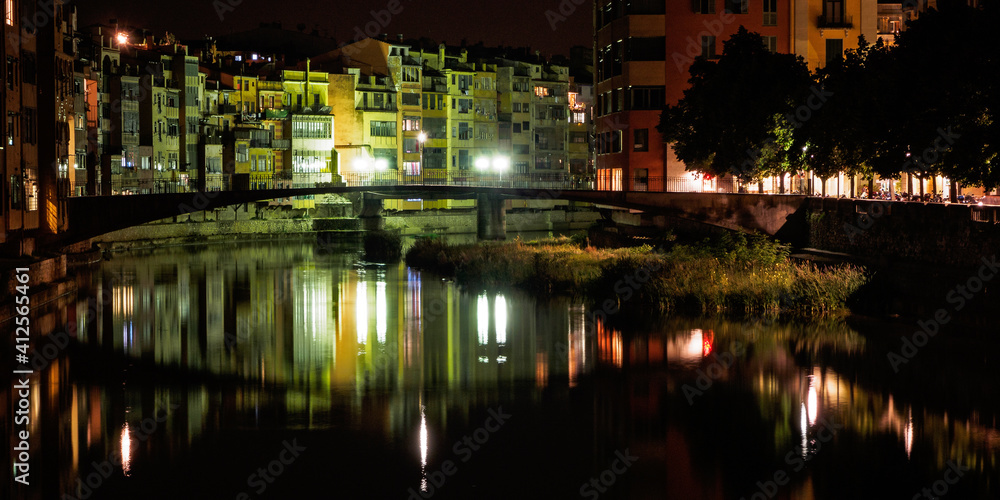 Casas Penjades by night, Girona, Spain