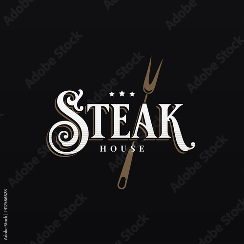 Steak house logo on black design background