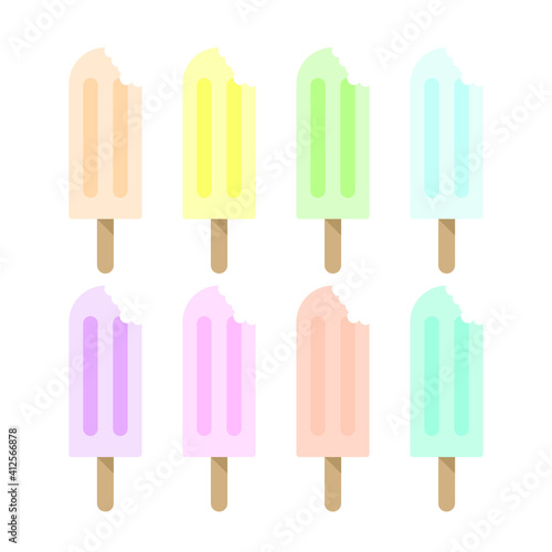 Vector collection of colorful ice cream rods or popsicle on white background.