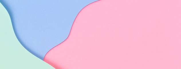 Abstract colored paper texture background. Minimal geometric shapes and lines in pastel pink, light blue and green colours