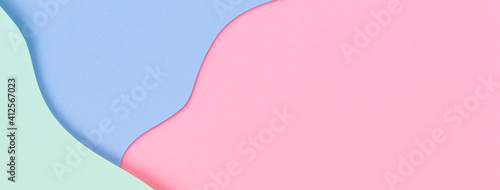 Abstract colored paper texture background. Minimal geometric shapes and lines in pastel pink, light blue and green colours