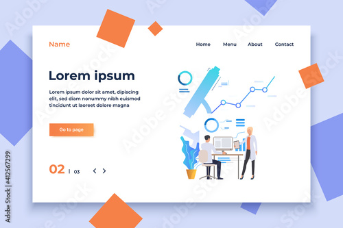 Male and female medics examining scientific data vector illustration. Scientific research, analysis, laboratory. Science concept. Creative design for layouts, web pages, banners