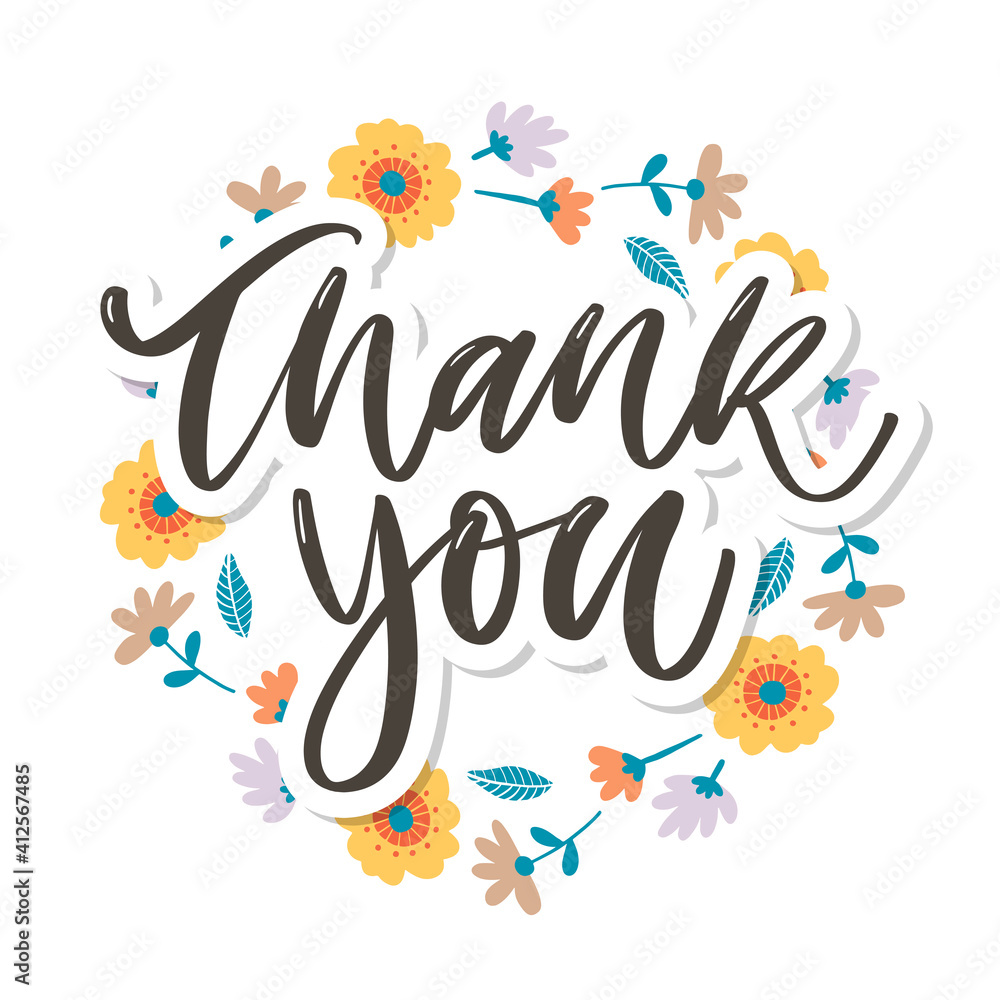 Cute Thank You Script Card Flowers Letter text