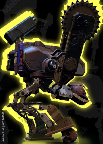 Cyberpunk robot with skull