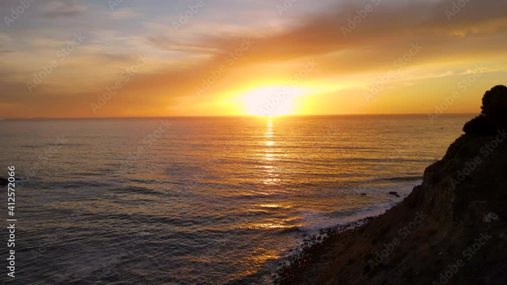 Cinematic aerial shot of sunset seascape in San Pedro, California Cinematic aerial shot of sunset seascape in San Pedro, California
